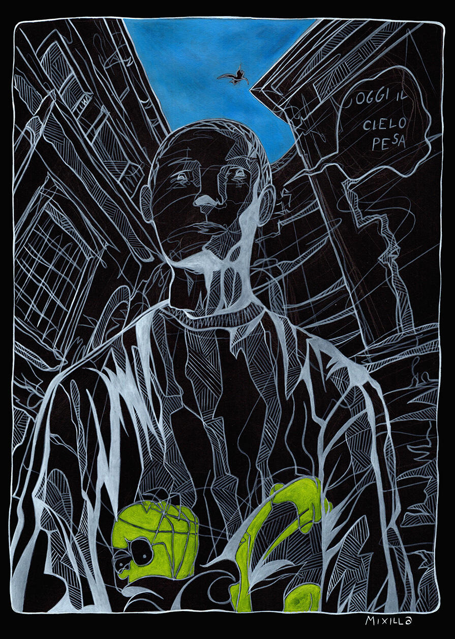 OGGI IL CIELO PESA, Acrilico su carta, 42 x 29.7 cm, 2017